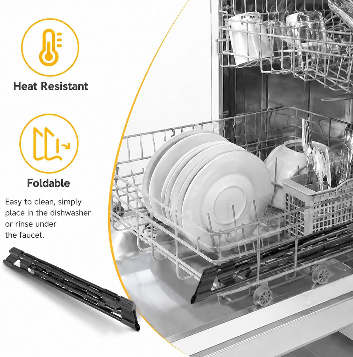 Heat resistant and foldable, and it can go in the dishwasher