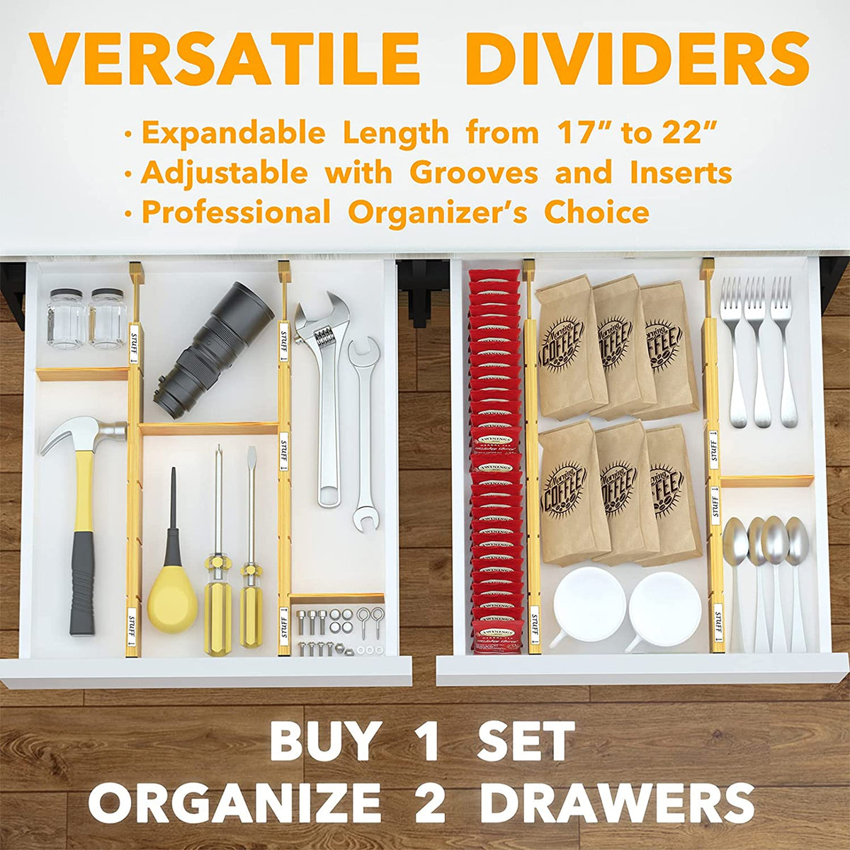 Bamboo Drawer Dividers with Labels, Set of 4 — view 6
