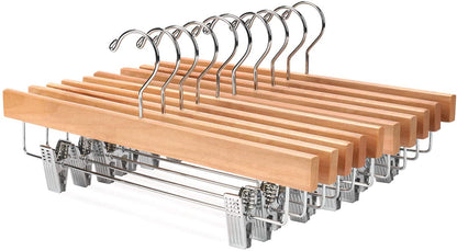 Wooden Trouser Hangers with Clips, 10 Pack