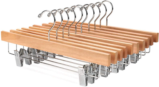 Wooden Trouser Hangers with Clips, 10 Pack