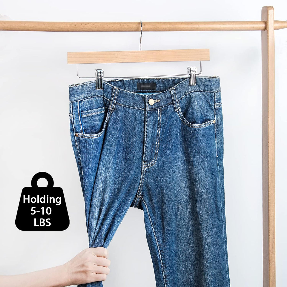 Wooden Trouser Hangers with Clips, 10 Pack — view 8