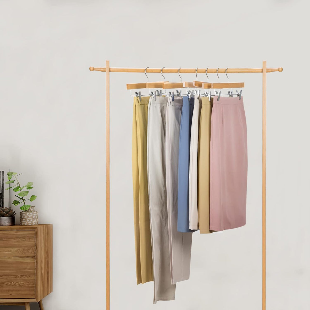 Wooden Trouser Hangers with Clips, 10 Pack — view 5
