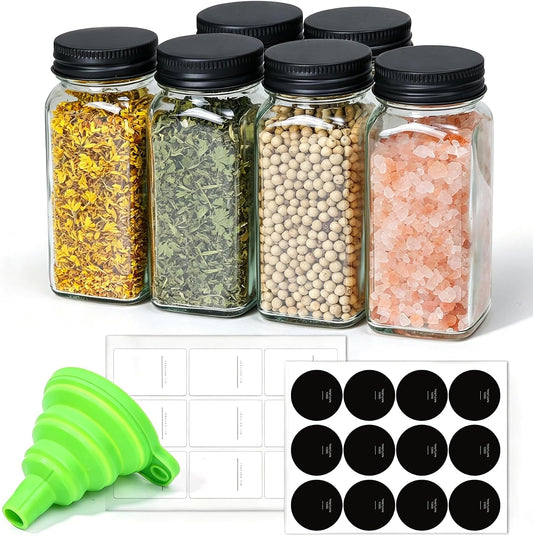 Glass Spice Jars with Shaker Lids, Set of 6