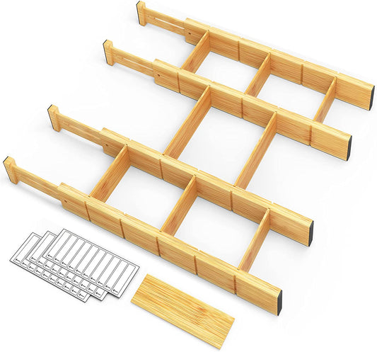 Bamboo Drawer Dividers with Labels, Set of 4
