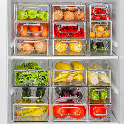 The boxes in use across two fridge shelves