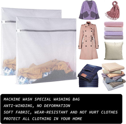 A mesh bag going into a washing machine drum