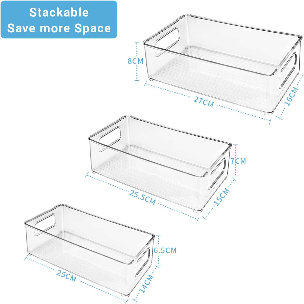 Three sizes: 27x16x8cm, 25.5x15x7cm and 25x14x6.5cm