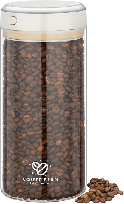 The 1.7L borosilicate coffee canister filled with whole coffee beans