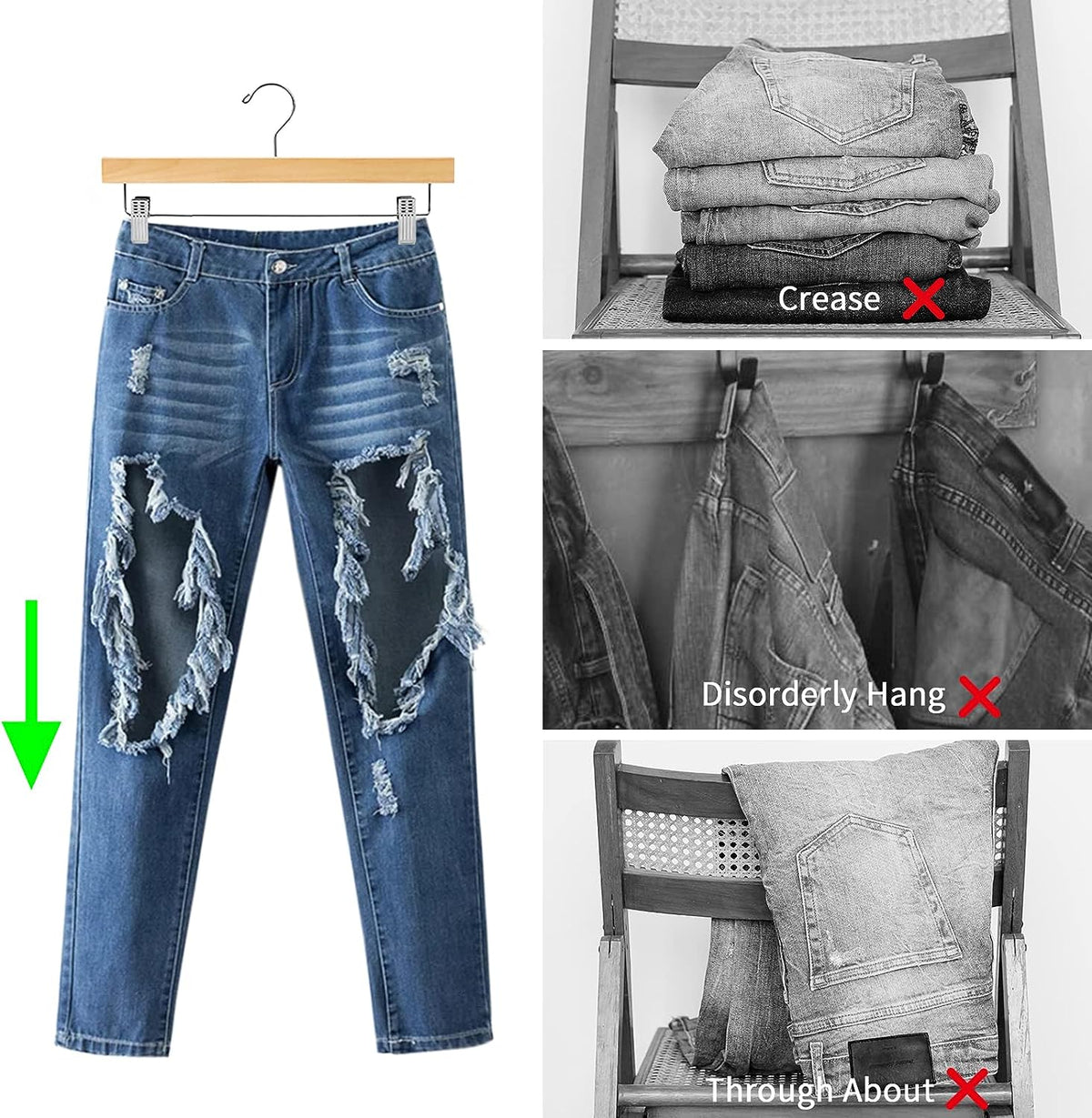 Wooden Trouser Hangers with Clips, 10 Pack — view 7