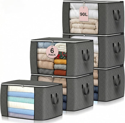 Six grey 90-litre zip-up clothing storage bags