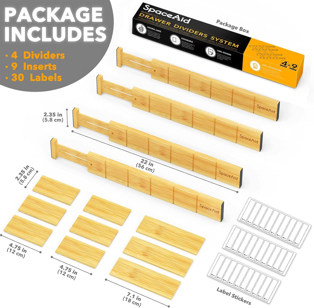 Bamboo Drawer Dividers with Labels, Set of 4 — view 4