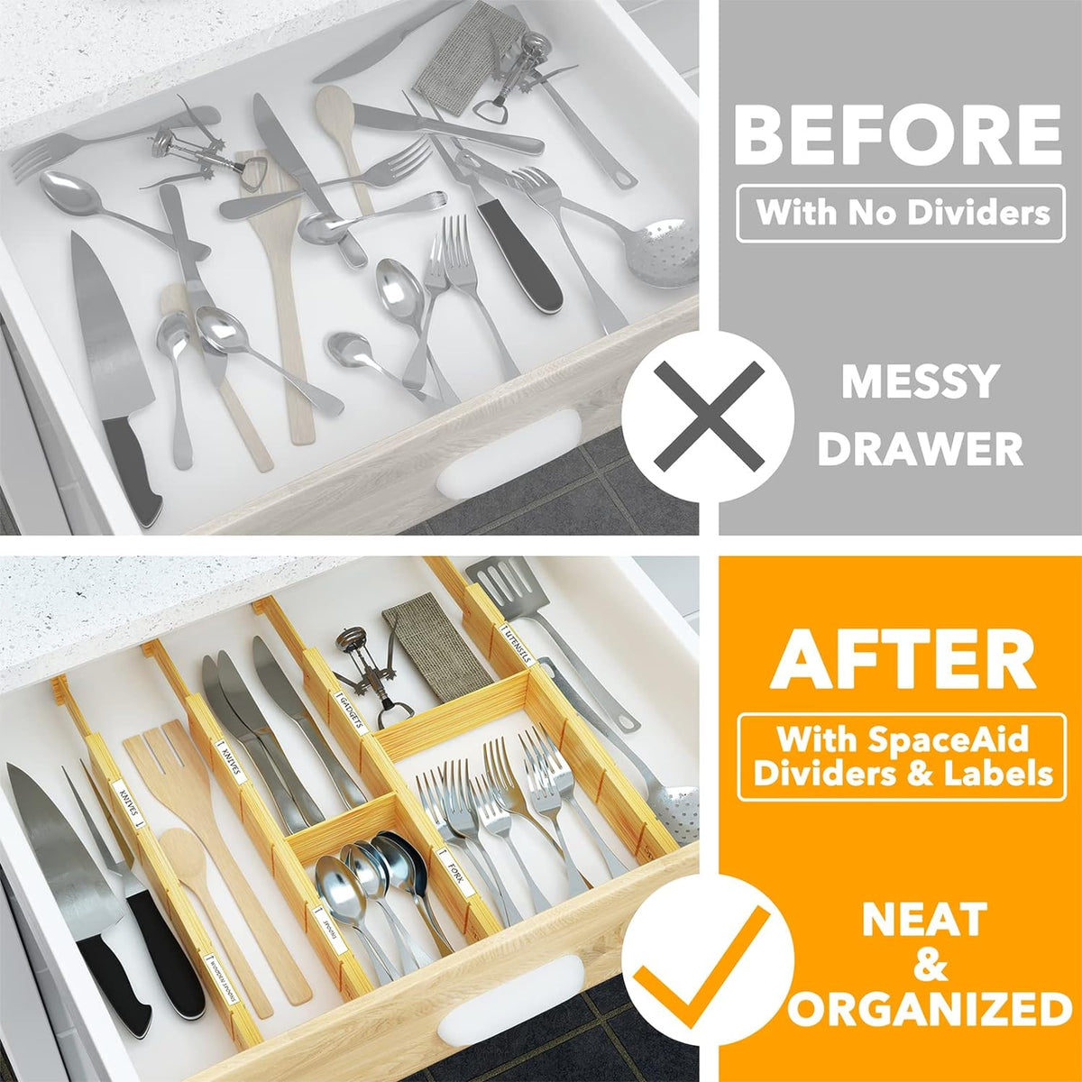 Bamboo Drawer Dividers with Labels, Set of 4 — view 2